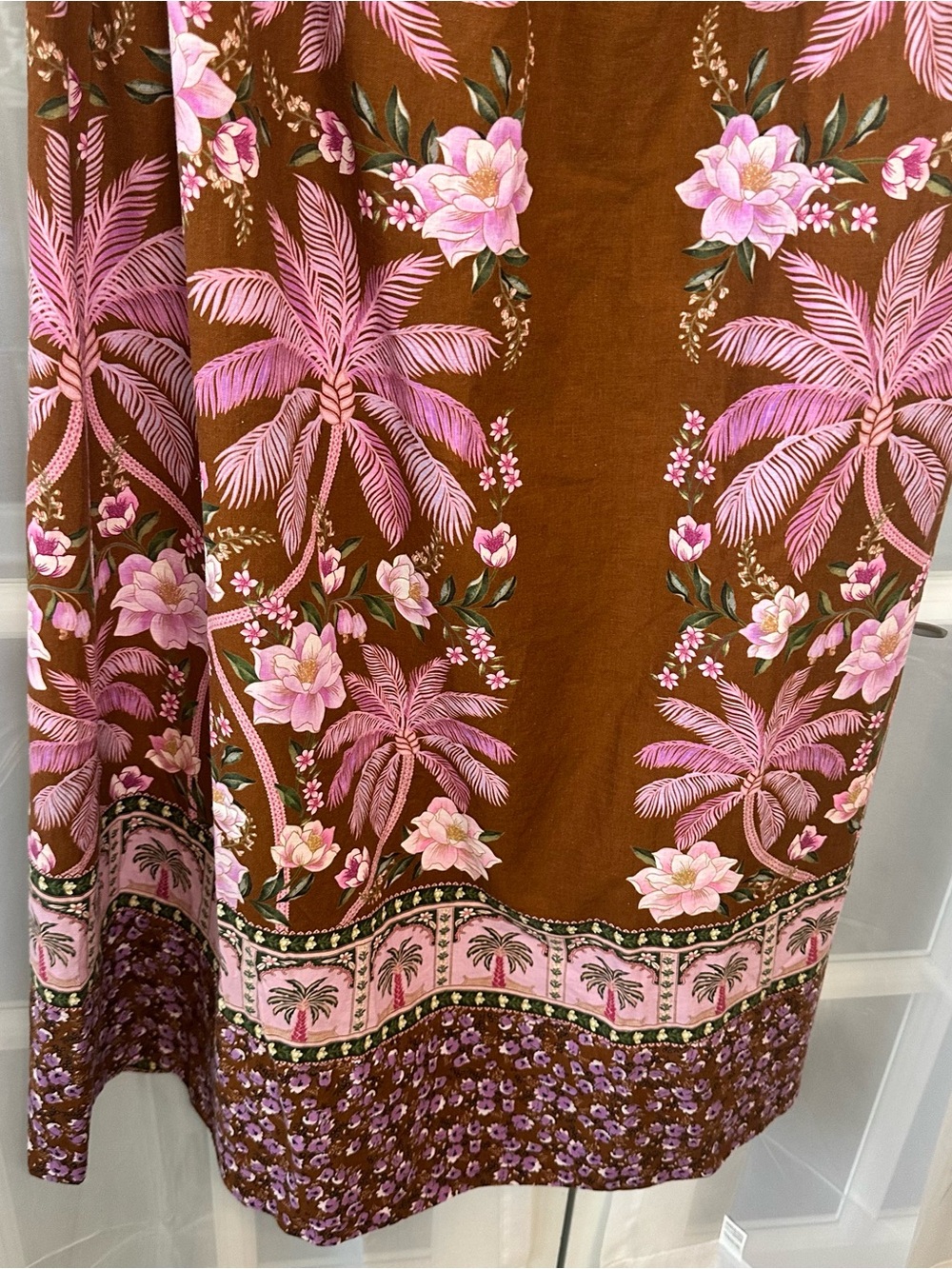 Farm Rio Pink Brown Tropical Floral Palm Print Maxi Dress - L - Picture 3 of 14